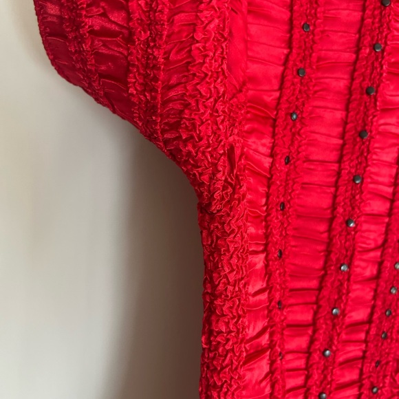 VINTAGE ALBERTO MAKALI Red Studded Ruched Button Top Avant Garde Art Wear Sz S/M - Picture 8 of 13
